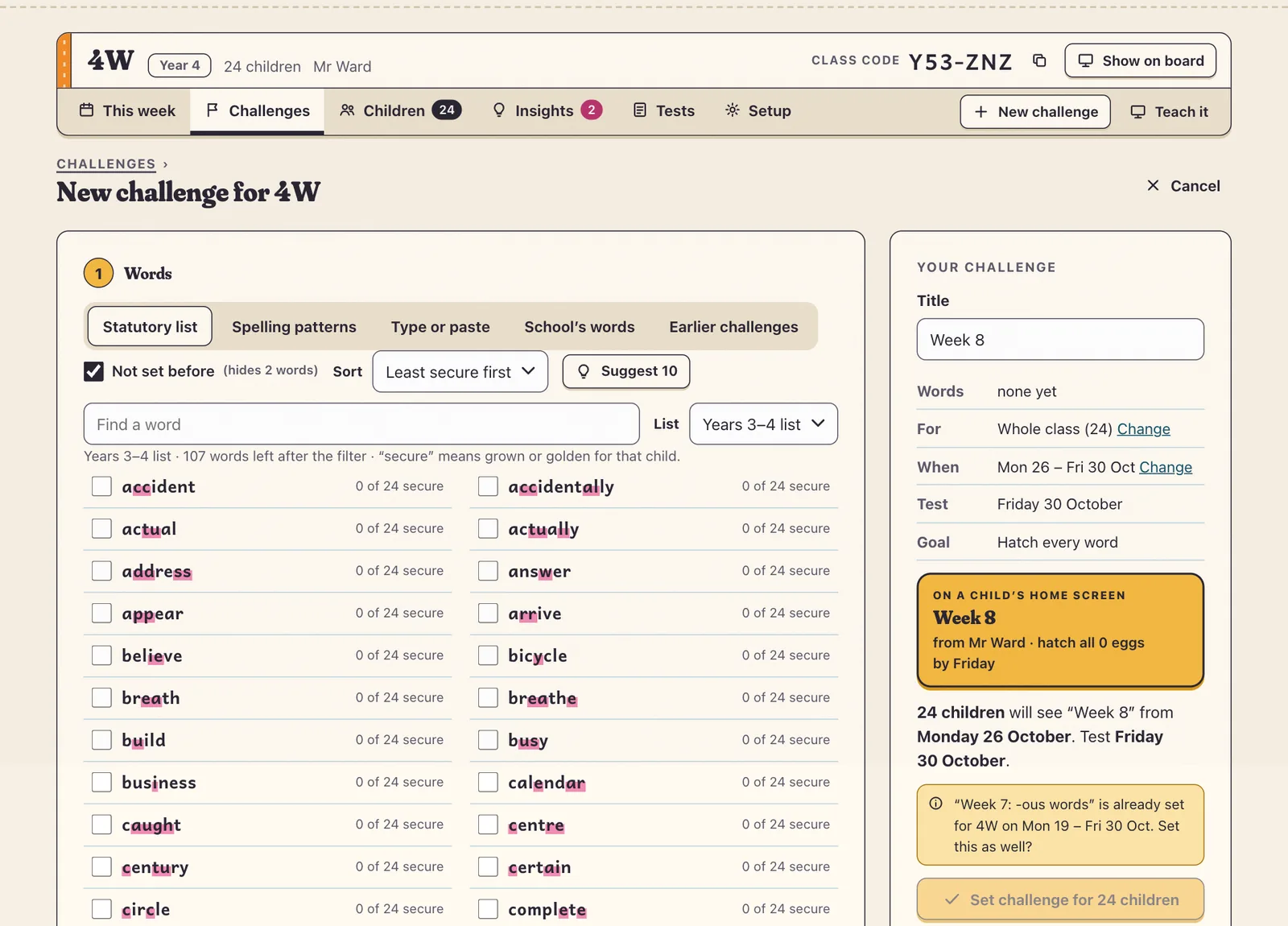 New challenge: pick from the statutory list, a pattern, your own words or an earlier challenge.