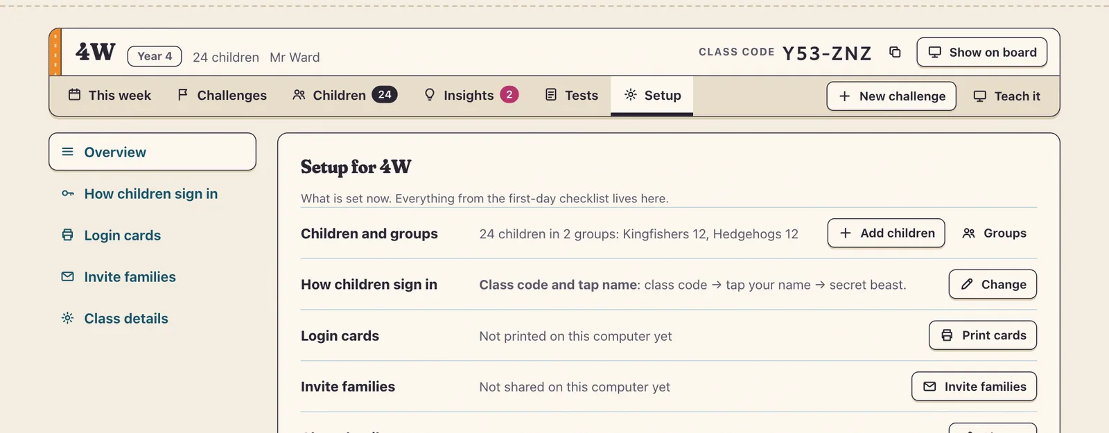Setup: everything from the first-day checklist lives here.